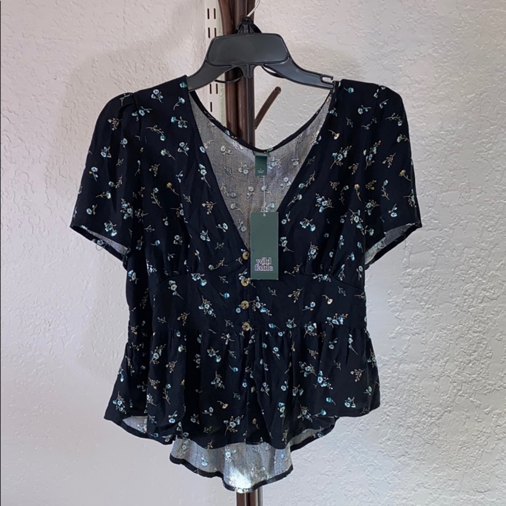 NWT Wild Fable empire waist black blouse long back